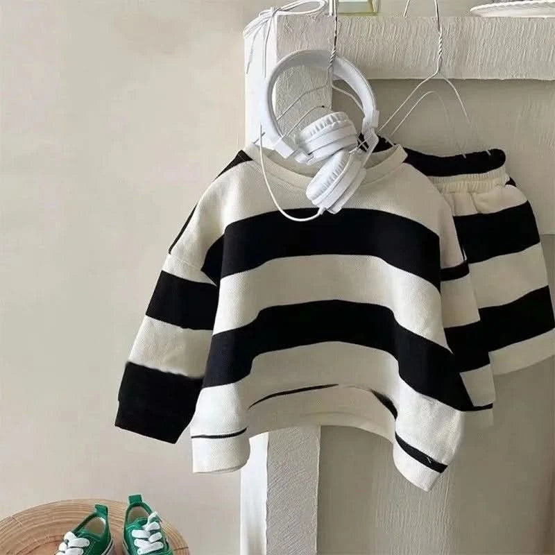 Baby Girl Boy Cotton Striped Clothes Set Hoodie and Shorts 2pcs Infant Toddler Child Tracksuit Spring Autumn Summer 1-7Y - M & M Global