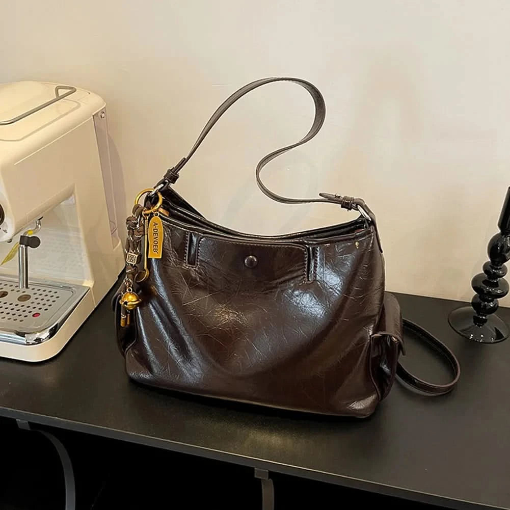 Women Casual Underarm Bag with Pendant Retro Crossbody Bag PU Leather Trendy Tote Bag Travel Shopping Work Date Bag - M & M Global