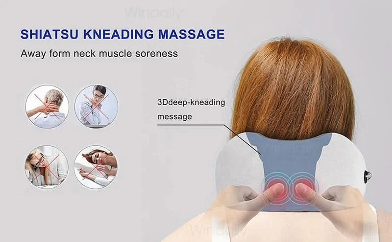 Electric Neck Massager With Heat Vibration 3D Kneading Shiatsu Massage U Shaped Pillow For Shoulder Cervical Pain Relief Fatigue - M & M Global