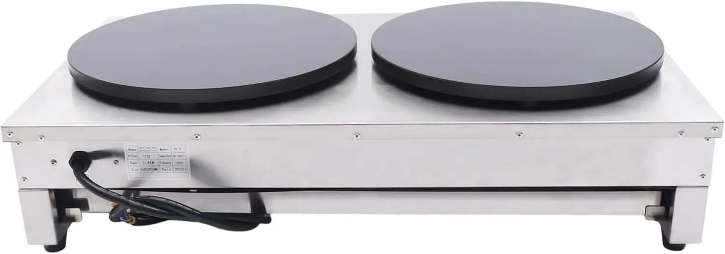 Electric Pancake Maker, 3.4kw Stainless Steel Double Hotplate Pancake Maker 16" Pancake Maker Machine for Homes, Kitchens, Conve - M & M Global