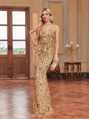 Elegant Sequins Evening Dresses Women Long Mermaid Formal Backless Luxury Wedding Party Mermaid Prom Gowns