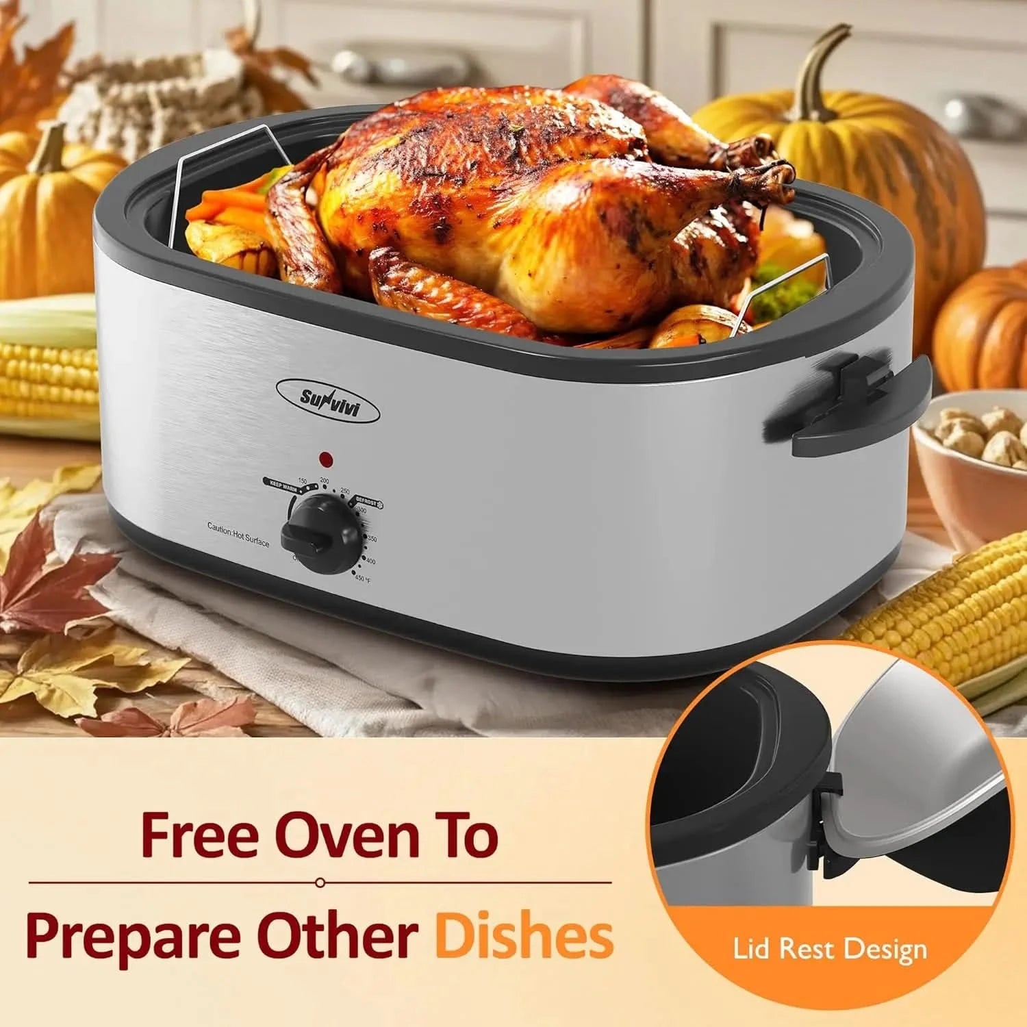 Electric Roaster,28 Quart Roasting Oven with Self-Basting Lid Removable Pan,Turkey Roaster Oven with 150 to 450F Temperature Con - M & M Global
