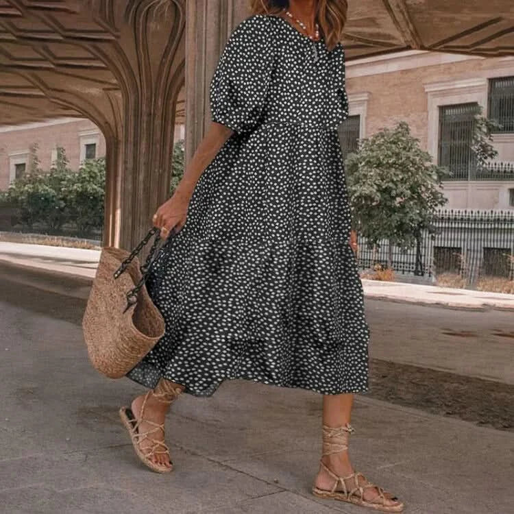 M XXXL Oversized Long Dress for Women 2024 Summer Short Sleeve Beach Bohemian Sundress Korean Fashion Loose Slim Female Clothing - M & M Global