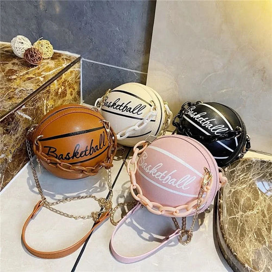 Fashion Chic Women Ball Handbag Round Basketball Football Shape Party Dress Faux Leather Crossbody Girls Coin Purse Shoulder Bag - M & M Global