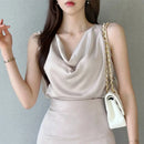 ZANZEA Women Satin Tank Tops Elegant Cowl Neck Sleeveless Blouse Korean Fashion Silk Solid Color Tanks Office Lady Sexy Camisole