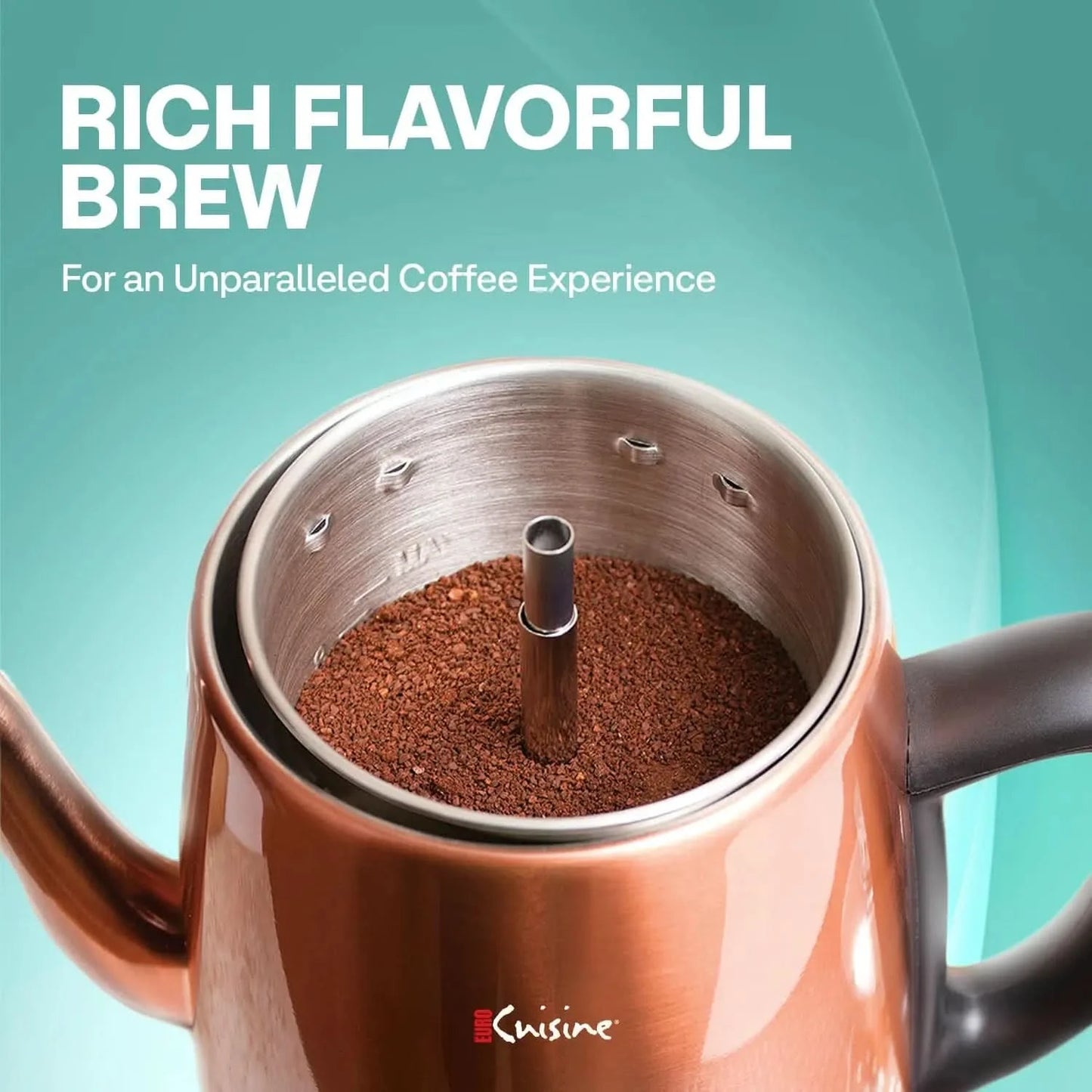 PER12 Stainless Steel Electric Coffee Percolator, 12 Cup, Polished Copper Finish, Dripless Gooseneck Spout, Clear Glass Knob, Br - M & M Global