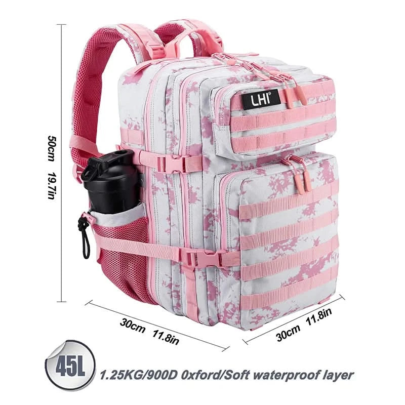 LHI 45L Tactical Backpack Waterproof Tie-Dye Sports Travel Daily Gym Rucksacks Weekend Overnight Daypack With Bottle holder - M & M Global