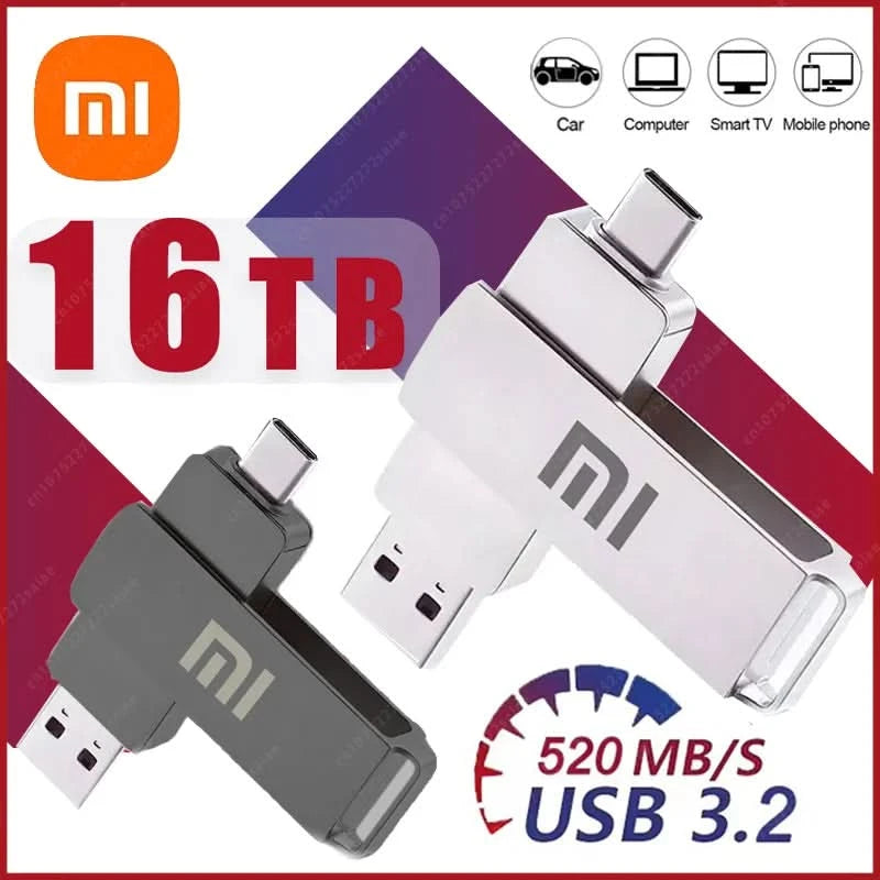Xiaomi 16TB Flash Drive USB 3.2 Super High Speed Flash Drive Metal Transfer Mini U Disk Pen Drive Type C Memory Disk SSD U Drive - M & M Global