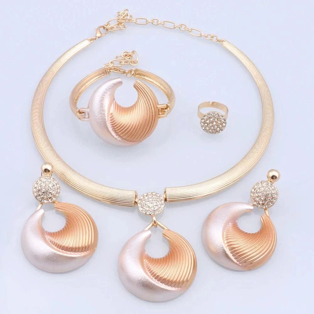 Dubai Jewelry Set For Women Silver Plated Luxury Necklace Earrings Bracelet And Ring Set Jewelry For Wedding Party Trending ﻿ - M & M Global