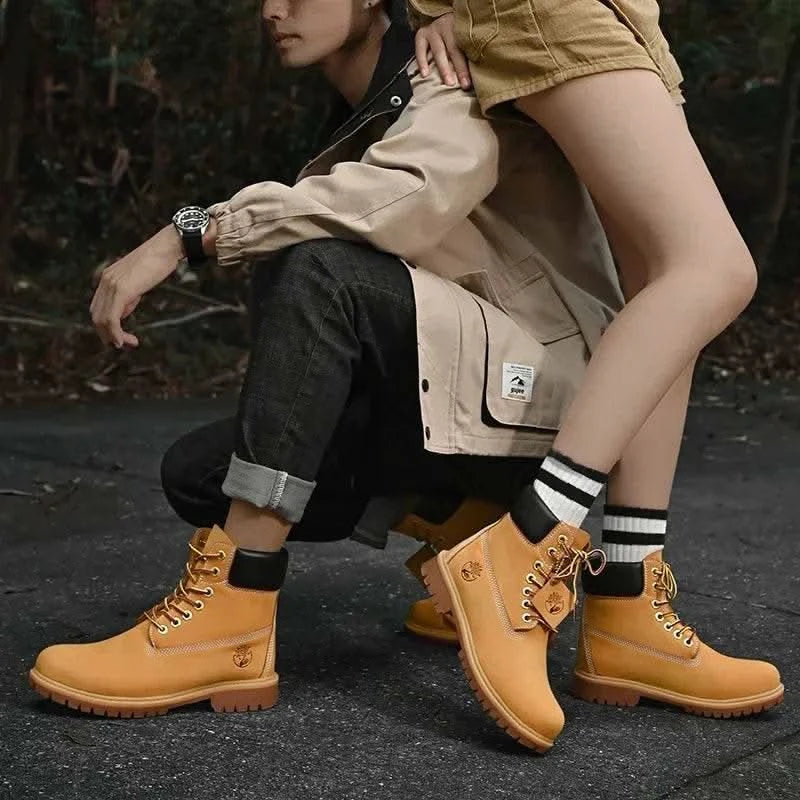 Boots Men High Top Boots High Quality Women Leather Shoes Fashion Outdoor Sneakers Men Lace Up Non-Slip Ankle Boots for Couple - M & M Global