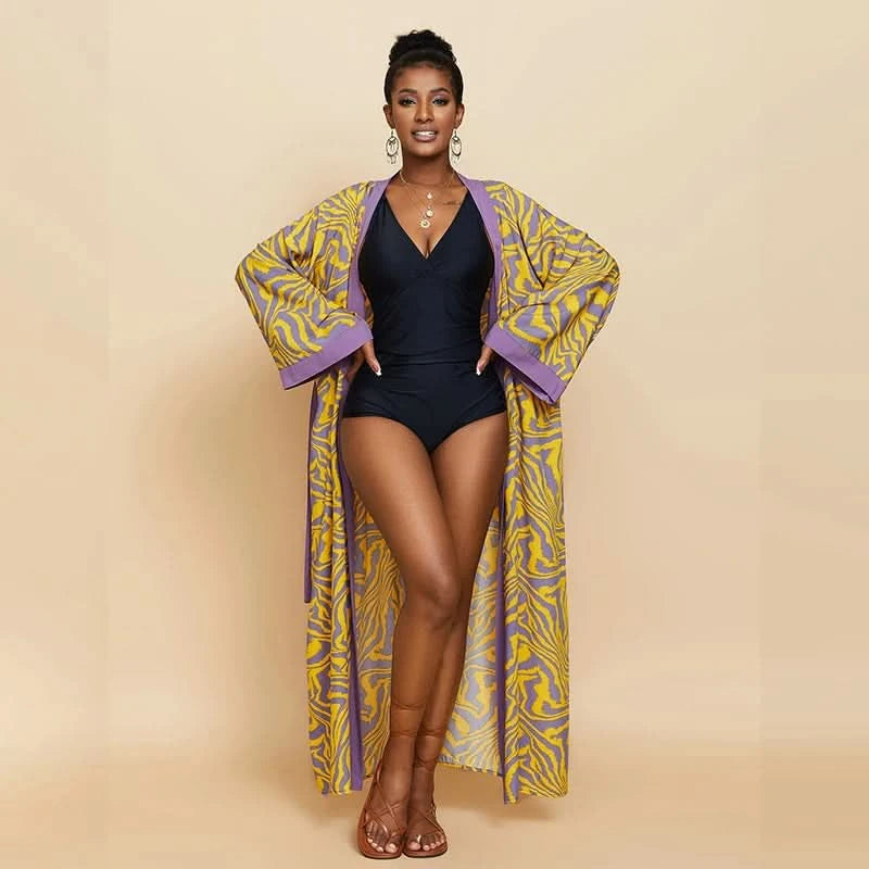 Para Praia Kimono Beach Robe 9 Colors Bikini Cover Ups Beachwear Femme Long Dress Sarong Women Loose Cardigan Swimsuit Covers - M & M Global