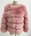 DEAT Fashion Orange Imitation Fox Fur Grass Coat Women's Round Neck Plush Thick Jacket Winter New 7A1578