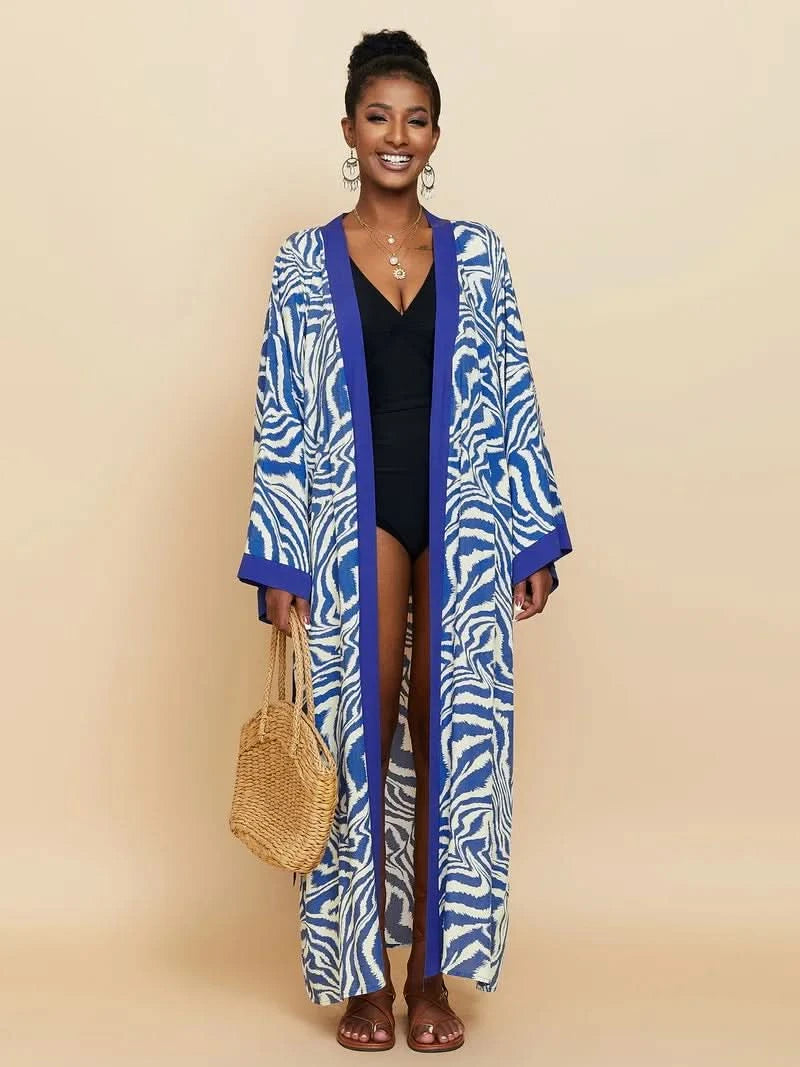 Para Praia Kimono Beach Robe 9 Colors Bikini Cover Ups Beachwear Femme Long Dress Sarong Women Loose Cardigan Swimsuit Covers - M & M Global