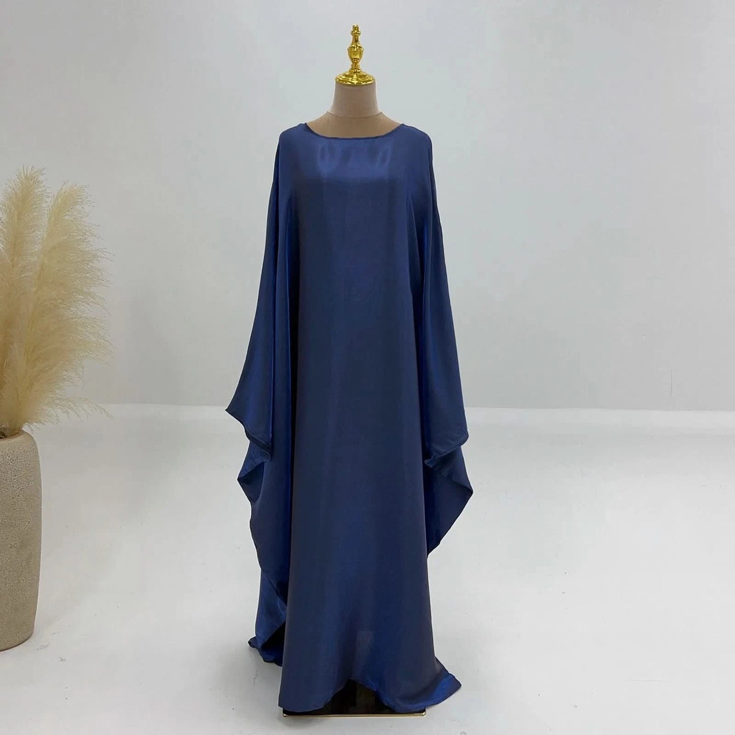 Ramadan Satin Abaya Islam Muslim Summer Batwing Sleeve Maxi Dress Kebaya Abayas For Women Kaftan Robe Musulmane Femme Vestidos - M & M Global
