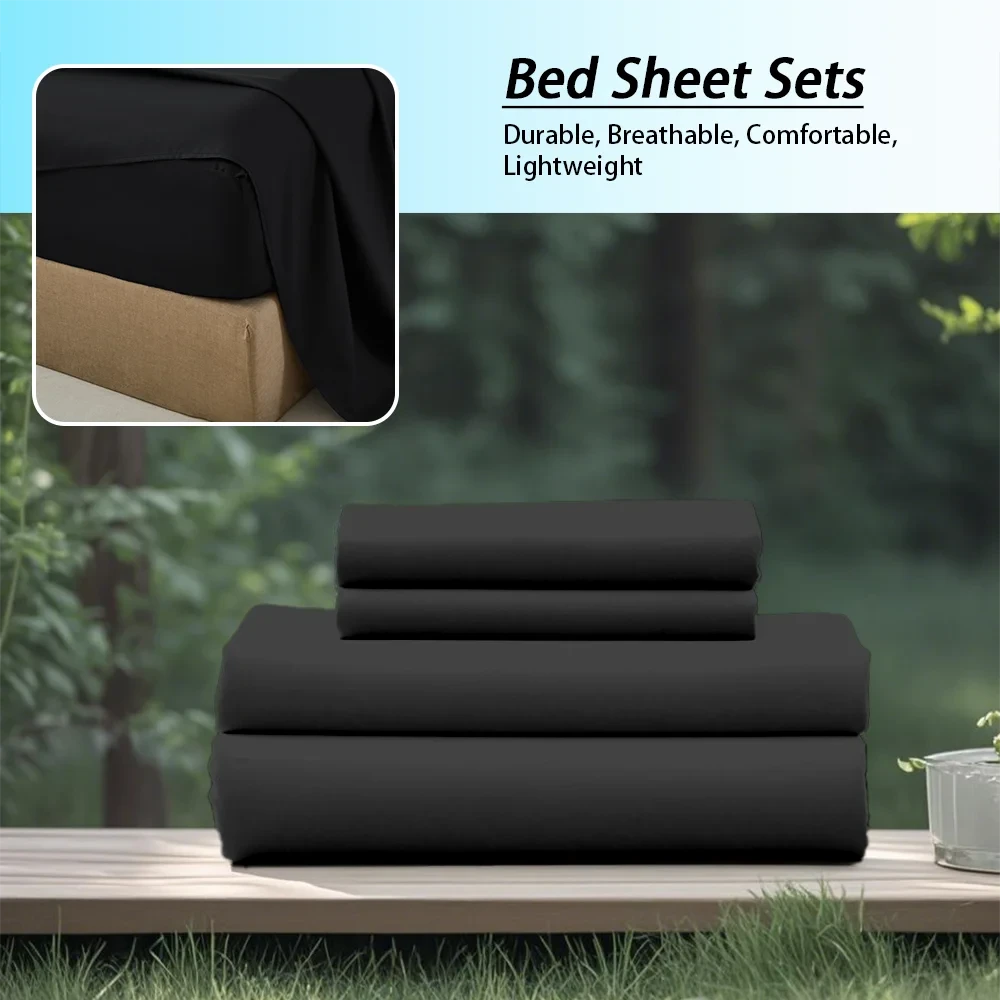 3/4PC Solid Color Bedding Set – Soft & Fashionable All-Season Bed Sheets with Fitted Sheet, Flat Sheet & Pillowcases