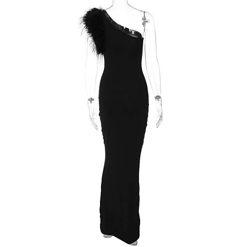 Dulzura Black Sleeveless One Shoulder Maxi Dress For Women Bodycon Sexy Party Elegant Long Dress Birthday Evening Outfit - M & M Global