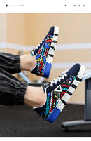 YRZL Men's Sports Running Shoes Canvas Geometric Style Lace-Up Sneakers Couples' Fashionable Graffiti Print Skate Shoes Men - M & M Global