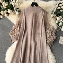 Sweet Pleated Vintage Three-dimensional Flower Loose Long Dress Chic Evening Korean Fashion Fashion Women Summer Dresses - M & M Global