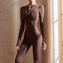 Womens Yoga Jumpsuits Long Sleeve Thin Slim Fit Stretch One Piece Playsuits Romper Sexy Fitness Female Basic Zipper Sportwears
