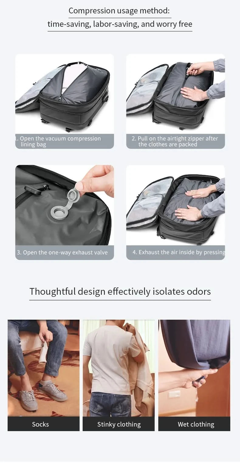 Men Travel Backpack vacuum compression 17 inch Laptop Backpack Business Large Capacity school Backpack Expanded Hiking backpack - M & M Global