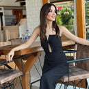 Tossy Tee Bow Off-Shoulder Slim Long Dress For Women Patchwork Fashion Elegant Hollow Out Backless Clothes Female Party Dress - M & M Global