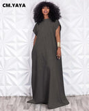 CM.YAYA Vintage Women Fashion Batwing Short Sleeve Denim V-back Loose Slim Maxi Long Dress 2023 High Street Vestido Jean Dresses - M & M Global