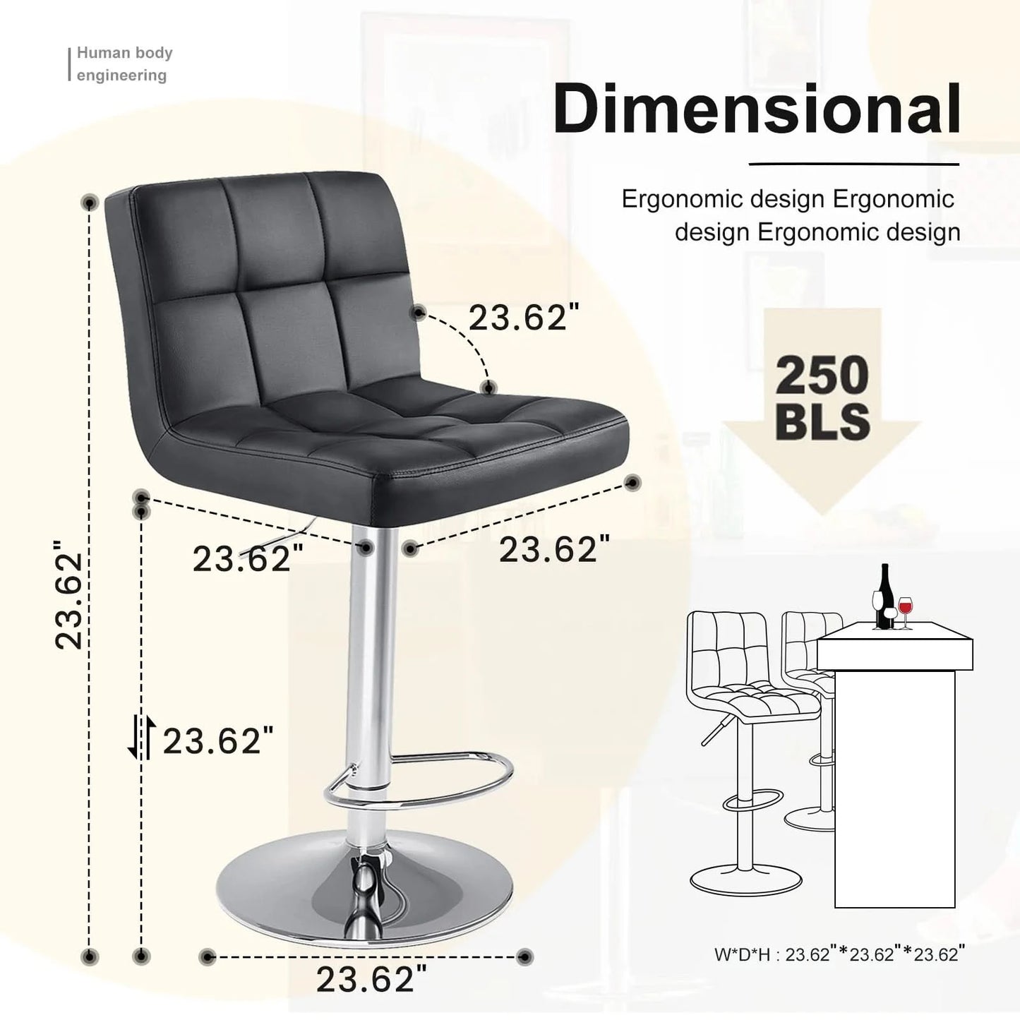 JHK PU Leather Bar Stools Set of 2,Upholstered Counter Height Bar Stools,SGS Certified Gas Gylinder Comfortbale Backrest