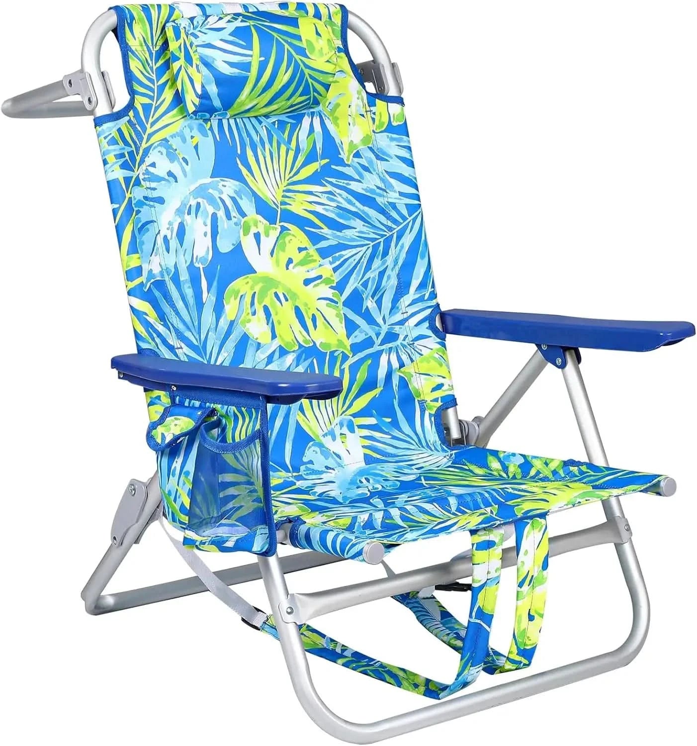 Backpack Beach Chairs for Adults,Pack Folding Heavy Duty Camping Chair with Large Pockets and Cup Holder,Adjustable high Beach