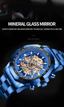 BINBOND Mens Quartz Watches Top Brand Luxury Stainless Steel Waterproof Hollow Out Blue Big Male Wristwatches Relogio Masculino - M & M Global