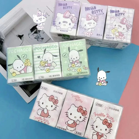 Kawaii Hello Kitty Handkerchief Paper Cartoon Sanrio Pochacco Kitty Printed Napkins Portable Small Pocket Tissues Facial Paper - M & M Global