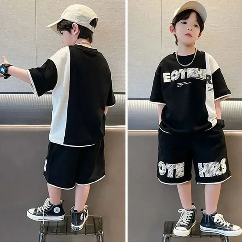New Summer Teenagers Boys Clothing Sets Child Fashion Letter Top And Shorts 2Pcs Kids Tracksuit 4 5 6 7 8 9 10 11 12 13 14 Years - M & M Global