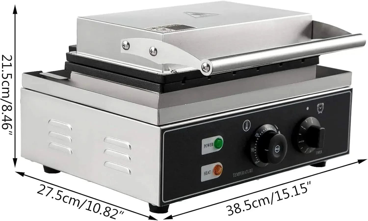 110V 1500W 2-Slice Commercial Electric Sandwich Machine, Stainless Steel Sandwich Maker with Teflon Coating Non-Stick Panini Pre - M & M Global