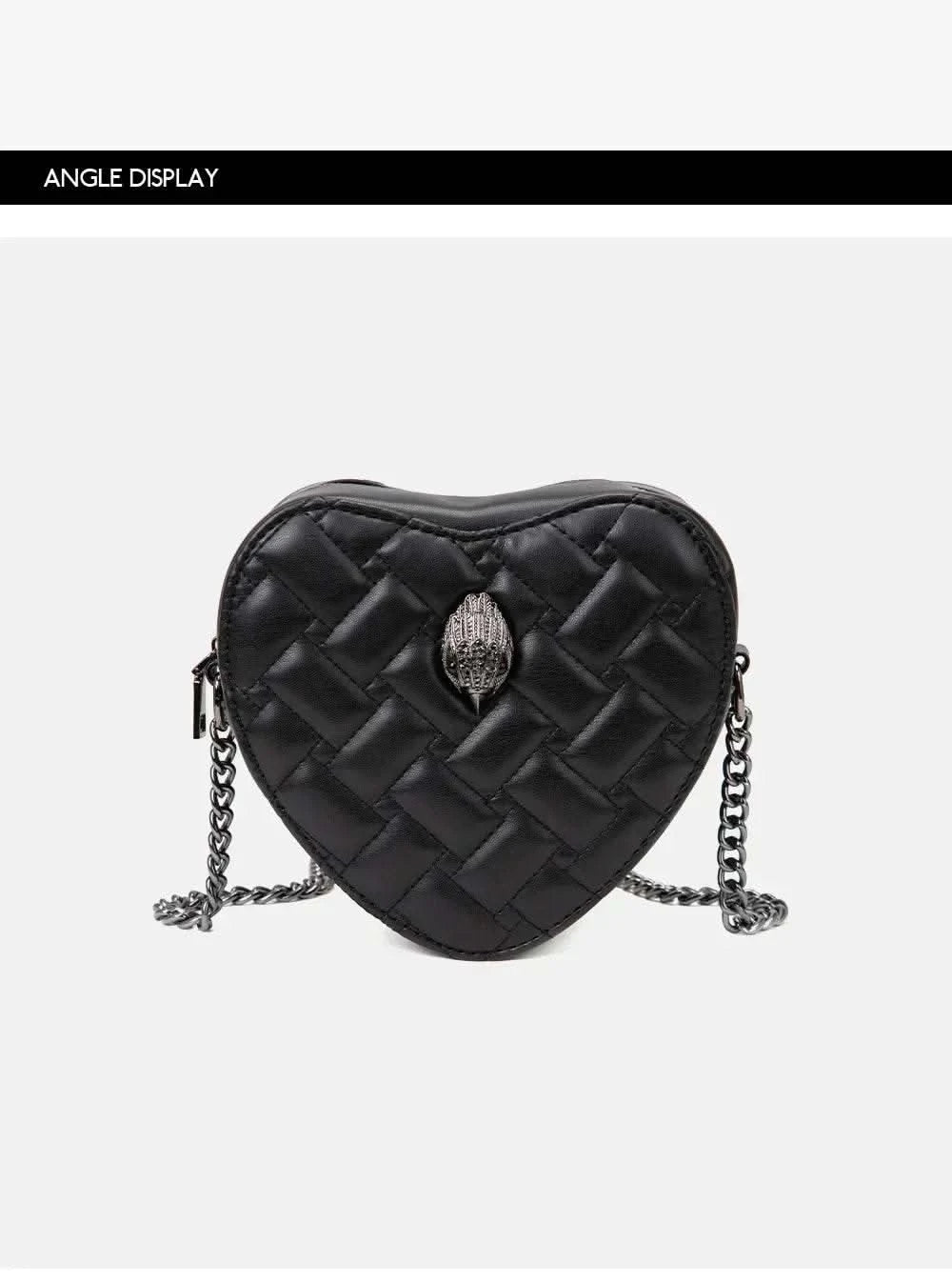 2024 Women's Heart-Shaped Herringbone Crossbody Bag with Eagle and Bird Head Shoulder Bag Chain Purse - M & M Global