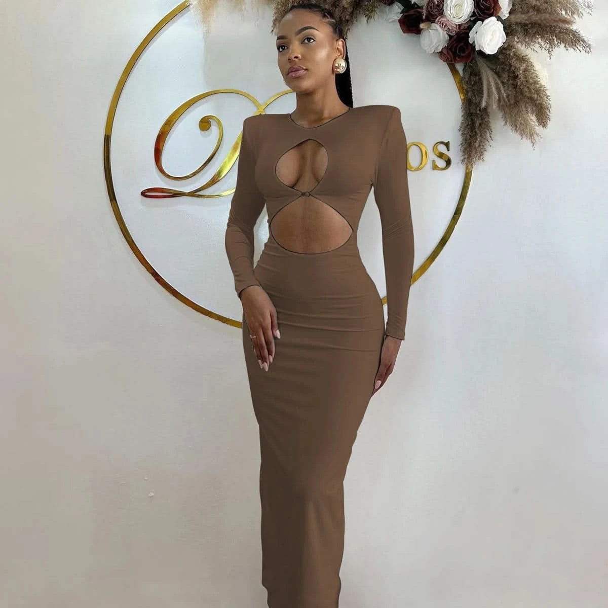 Hawthaw Women 2024 Spring Autumn Sexy Long Sleeve Party Club Hollow Out Bodycon White Long Dress Wholesale Items For Business - M & M Global