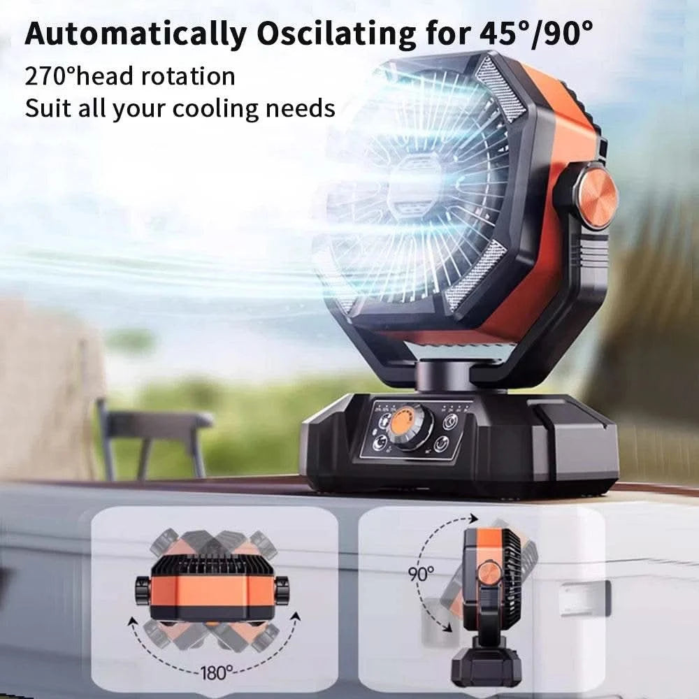 coldSky Camping Fan with 4 LED Lantern 8 Speeds Desk Fan 20000mAh Battery Portable Outdoor Fan for Outdoor Camping and Fishing - M & M Global