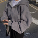 Korean Hood Shirt Women Fashion Fleece Lined Loose Hoodies Zipper Long Sleeve Crop Tops Harajuku Female Jackets Coats Sweatshirt