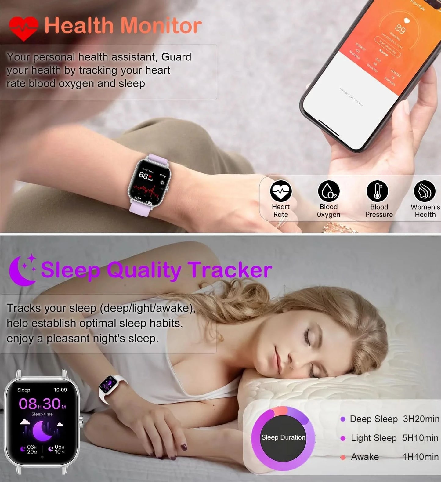 Dynamic UI Dials Smart Watch with 4.7cm HD Touch Screen, Wireless 5.2,Answer Calls, Sleep Tracking,Pedometer for Android Phones