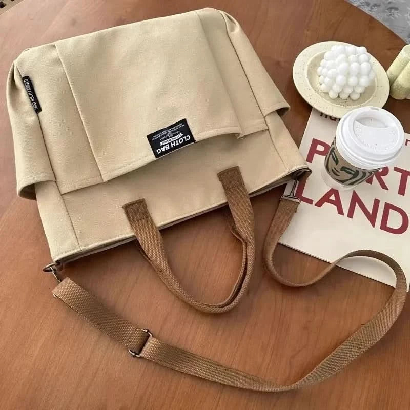 Urban Minimalist Female Student Large Capacity Commuting Horizontal Canvas Single Shoulder Diagonal Cross Portable Tote Bag - M & M Global