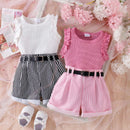 3PCS Summer New Style Comfortable And Fashionable Pink Pit Strip Vest + Shorts Set For Girls Aged 0-3 - M & M Global