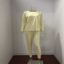 Hot Women's Long Sleeve Round Neck Top and Pants Set Simple Solid Colour Pajama Set Casual O Neck Two Piece Outfit