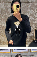 2025s Holiday Metallic Bear Sweater Cashmere Knit Pullover Autumn Winter Long Sleeve Women Knitwear Top Coat Relaxed Fit Clothes