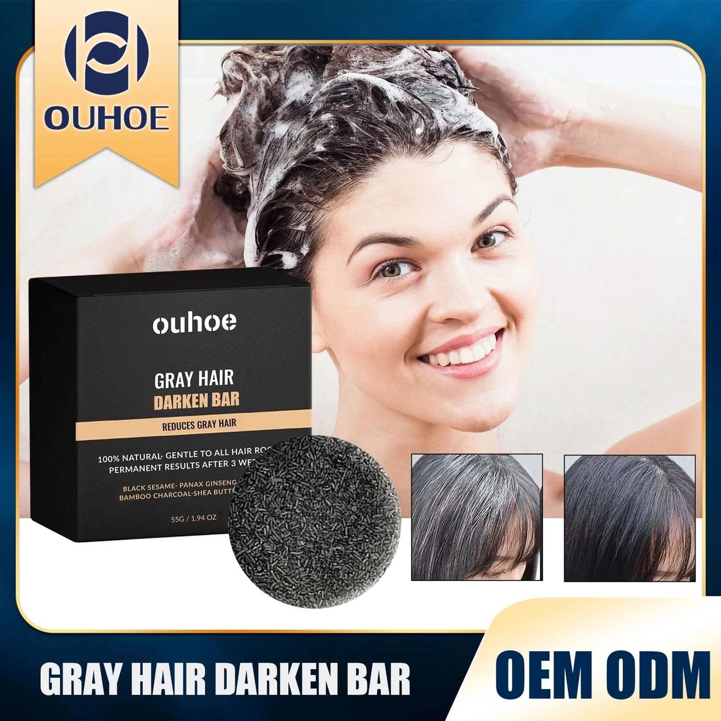 Darkening Hair Soap Blackening Beard Eyebrows Deep Cleansing Strengthen Nourish Repairing White Grey Hairs Treatment Shampoo Bar - M & M Global