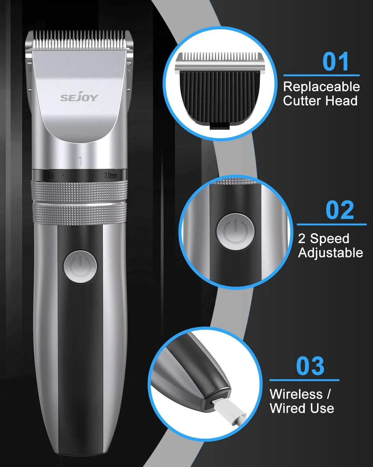 SEJOY Professional Trimmer Hair Clippers Cutting Beard Cordless Shaving Machine - M & M Global