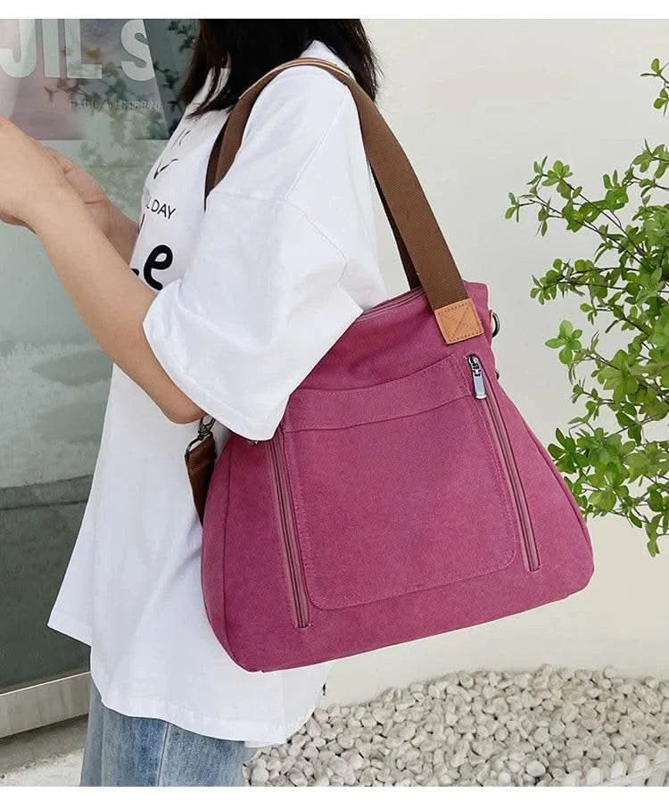 Cross-border large-capacity canvas women's bag, casual cross-body bag, Korean-style fashionable tote bag, simple handbag, new st - M & M Global