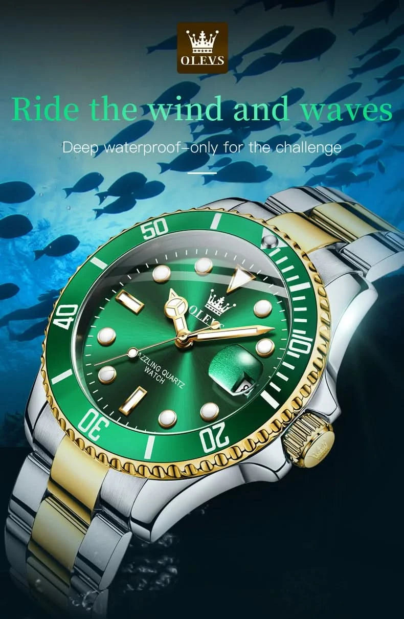 OLEVS Watches for Men with Date Luxury Big Face Waterproof Mens Wristwatch Analog Dress Two Tone Stainless Steel Man Watch - M & M Global