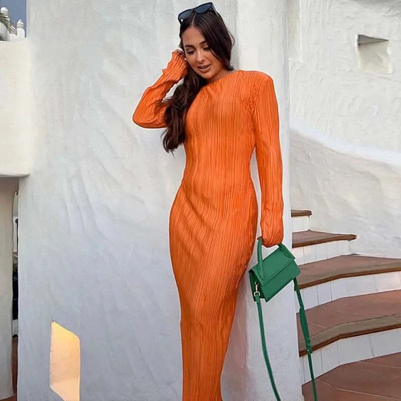 Dulzura Women 2024 Spring Autumn Fashion Long Sleeve Streetwear Bodycon Black Long Dress Wholesale Items For Business - M & M Global