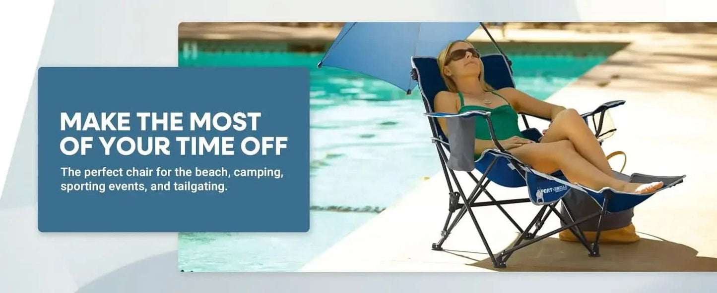 Reclining Beach Chair, 3-position adjustability with detachable detachable footrest lets, swiveling umbrella with UPF50+material