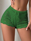 Polyester100.00% Hollow Drawstring Open Waist Knitted Bikini Blocked Women's Shorts - M & M Global