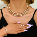 4-piece women's jewelry set with rhinestones, multi-layer collars, earrings, bracelets, wedding party accessories - M & M Global