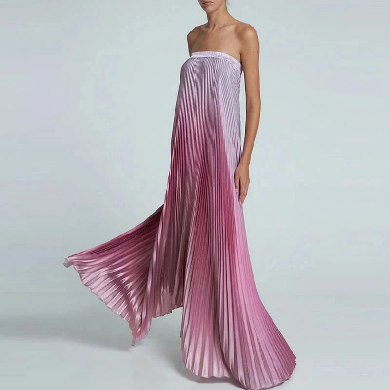 Elegant Sleeveless Off Shoulder Gradient Long Dress Women's Fashion Backless Folds Gala Gowns New Female Irregular Evening Dress - M & M Global